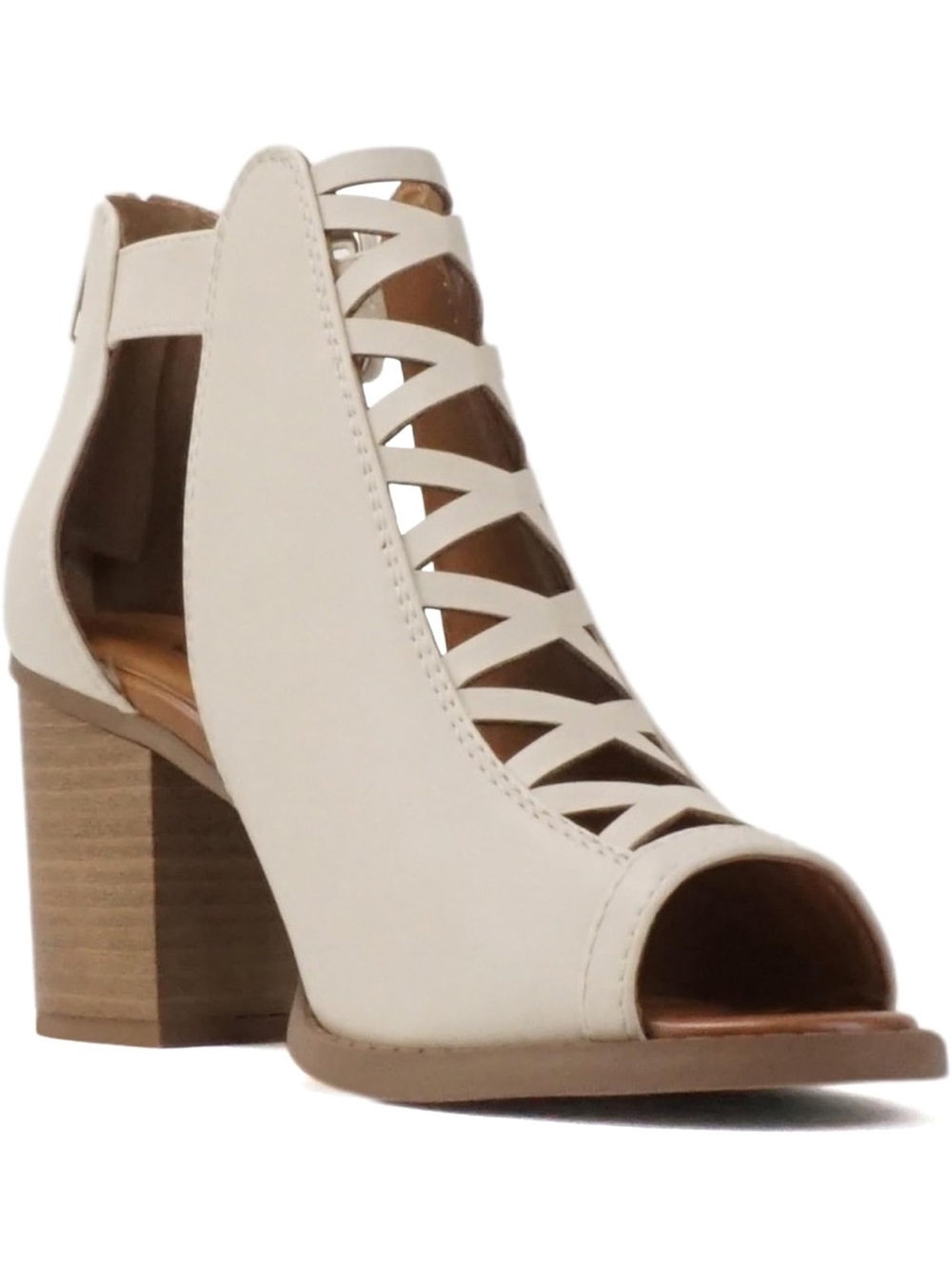 Soda Cream Cutout Peep-Toe Block Heel Sandal